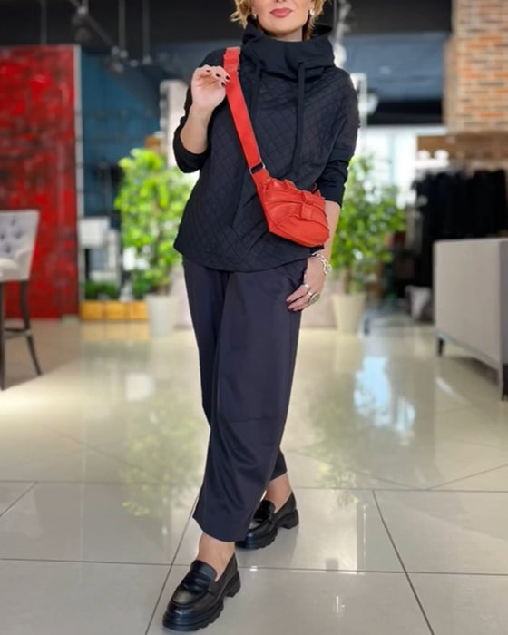 High Neck plaid Hoodies with Long Sleeve