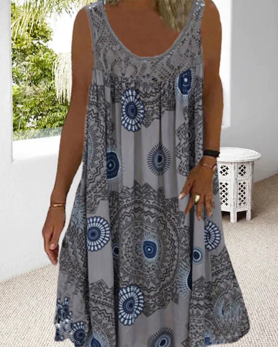 Women summer o-neck sleeveless print dress