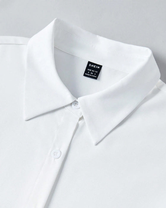 Lapel ruffled solid color shirt