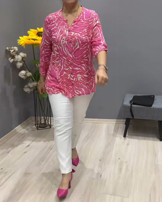 Long Sleeve Printed Shirt with Buttons