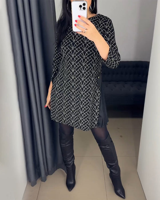 Round neck line printed dress
