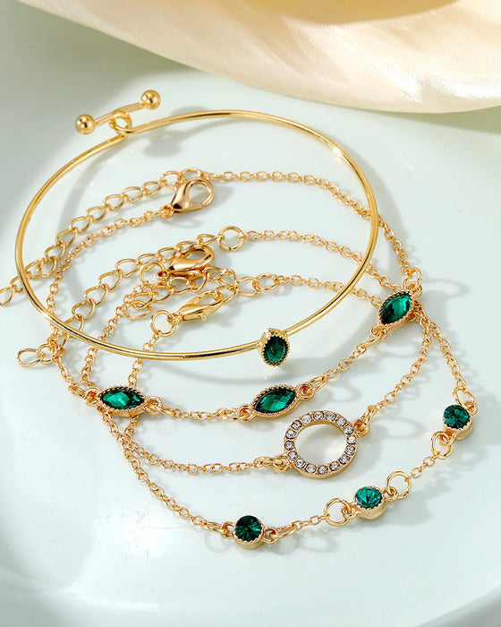 Circle rhombus rhinestone bracelet set of four