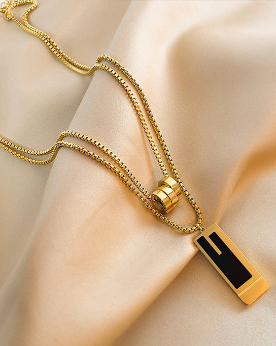 Double long necklace in titanium steel