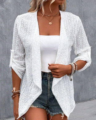 Hollow solid color elegant cardigan