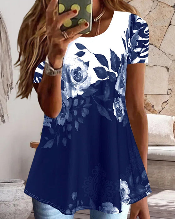 Floral print short sleeve crewneck t-shirt