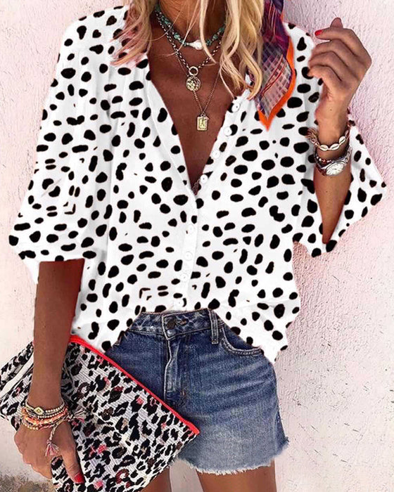 Leopard-print casual stand-collar shirt
