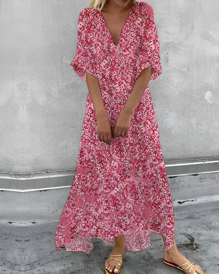 Short Sleeve Floral Print Maxi Dress