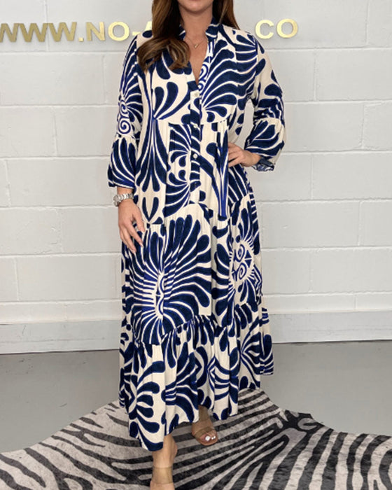 V-neck loose print dress