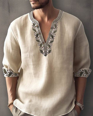 Men's panel print casual v neck top