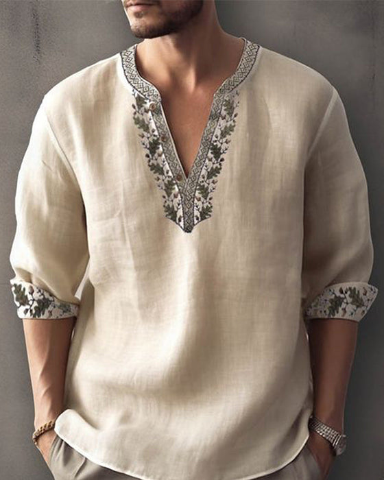 Men's panel print casual v neck top