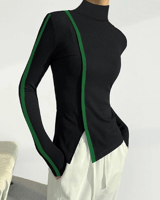 Turtleneck patchwork pullover sweater