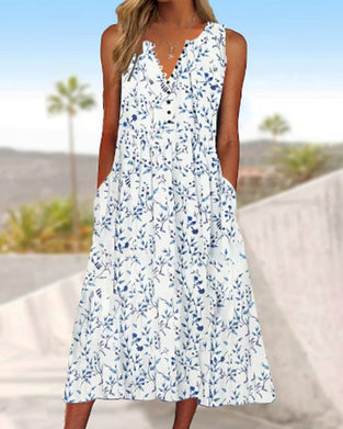 Floral print button tank dress