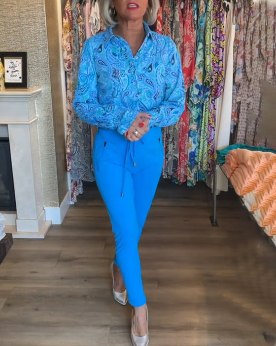 Long Sleeve Printed Vacation Shirt