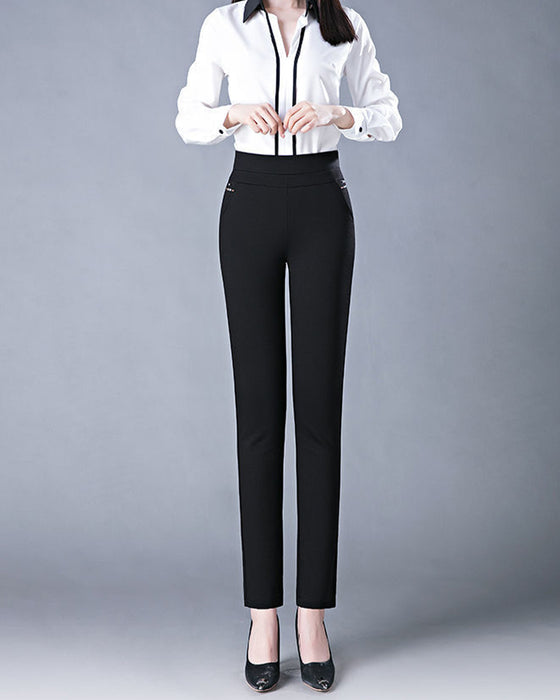 Pocket casual high waist trousers