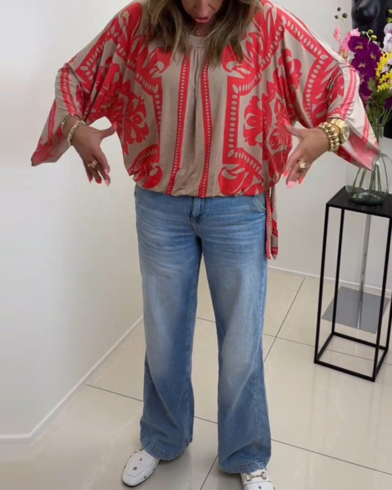 Printed crew neck long sleeve casual top