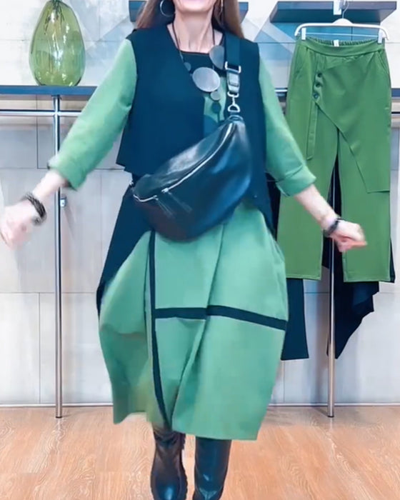 Vertical striped artistic dress