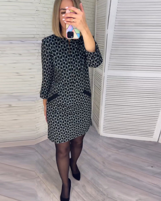 Argyle print long-sleeved dress