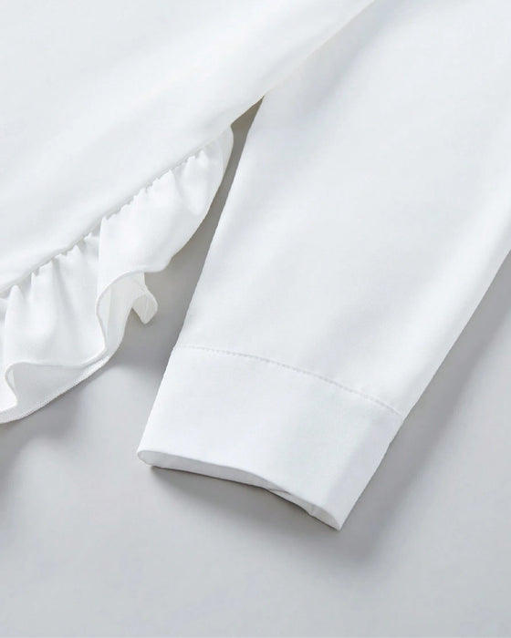 Lapel ruffled solid color shirt