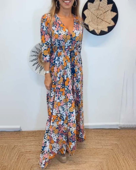 Deep V-neck floral dress