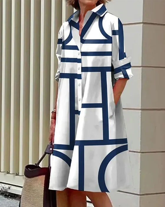 Pocket geometric print dress