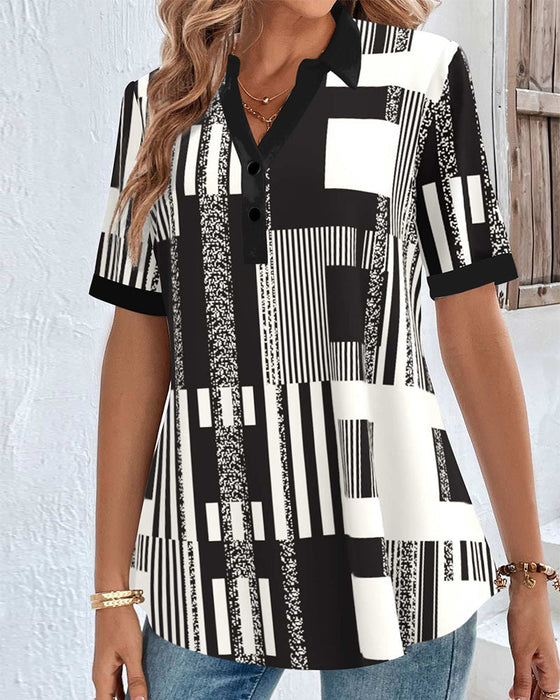 V-neck color block Blouse