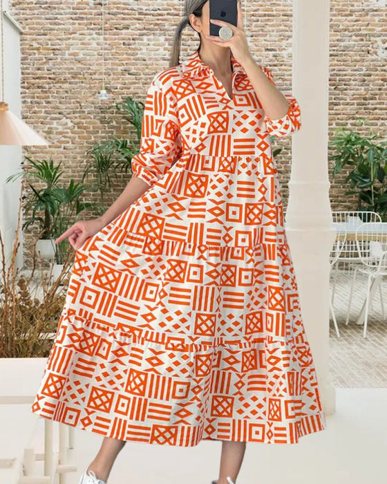 Geometric print lapel dress