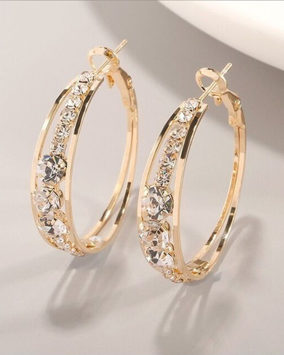 Rhinestone-encrusted large hoop earrings