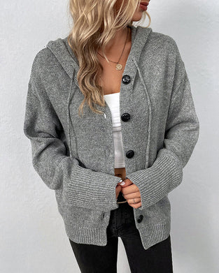 Lace-up hooded cardigan