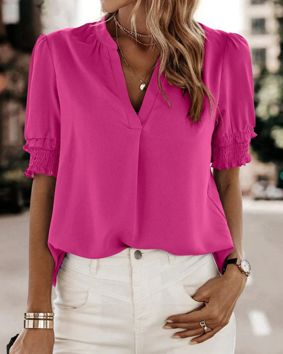 V-neck short sleeve blouse