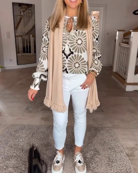 Long sleeve Geometric Print Blouse