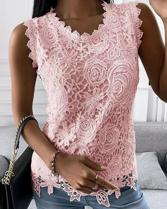 Elegant solid lace tank top