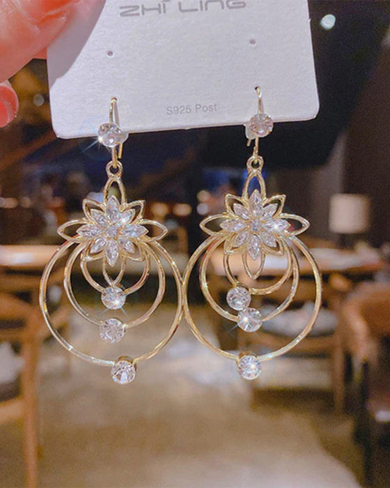 Crystal lotus three hoop earrings
