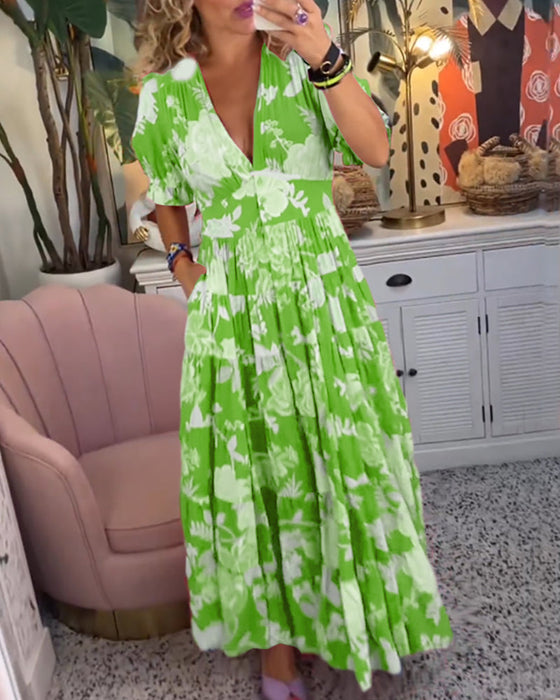 Floral print v-neck pocket dress