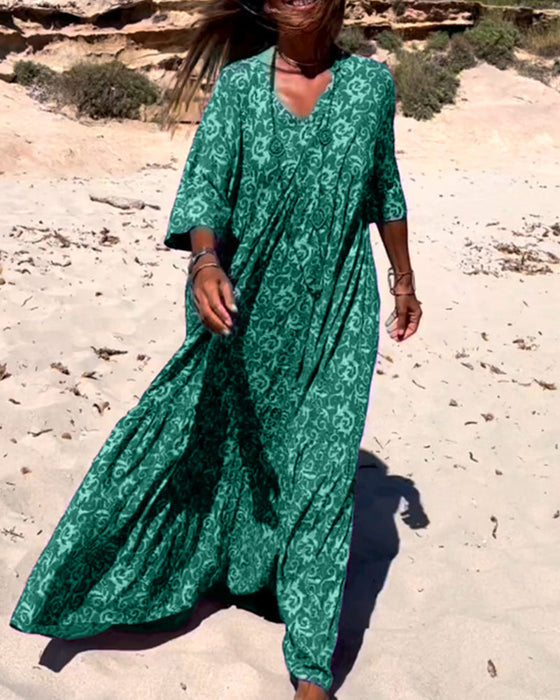 Loose 3/4 Sleeve Print Dress