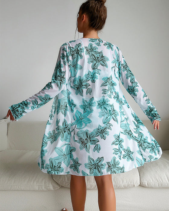 Fashion printed bikini cover-up three-piece set