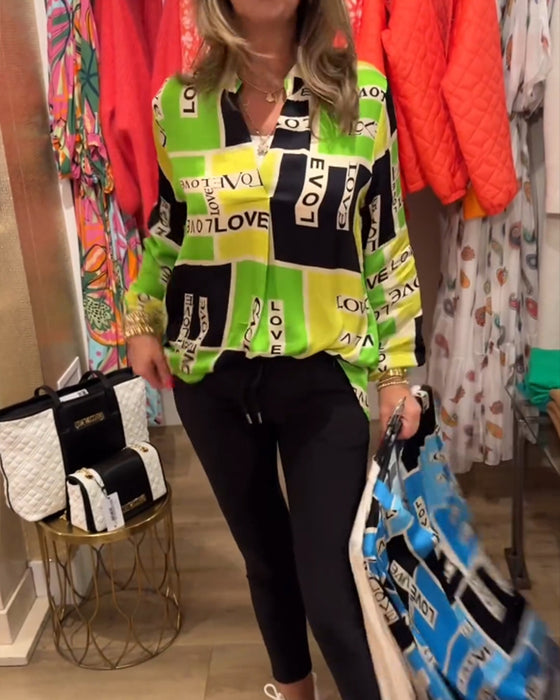 Letter print casual v-neck top