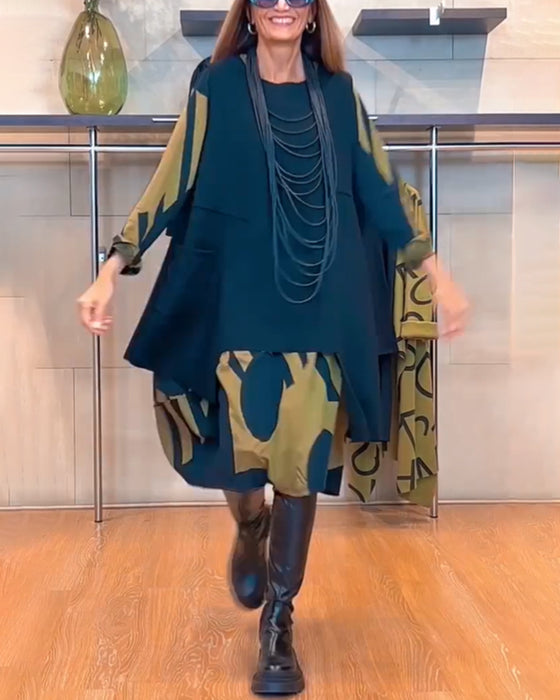 Printed round neck dress