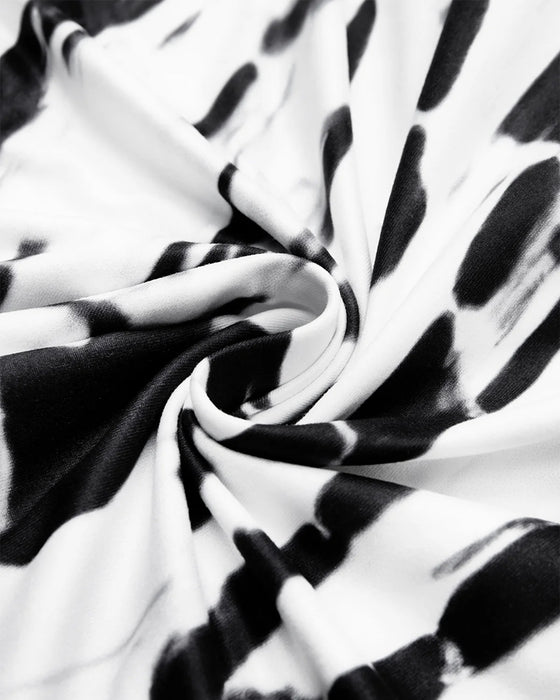 Printed button v-neck dress