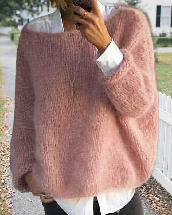 Round neck solid color sweater