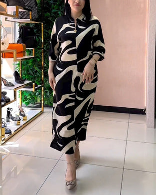 Contrast color casual printed dress