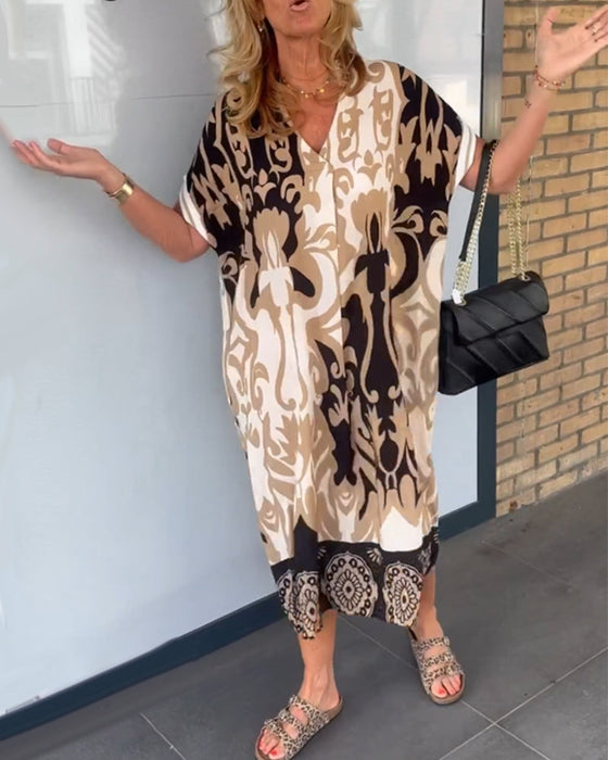 V-neck Geometric Print Dress