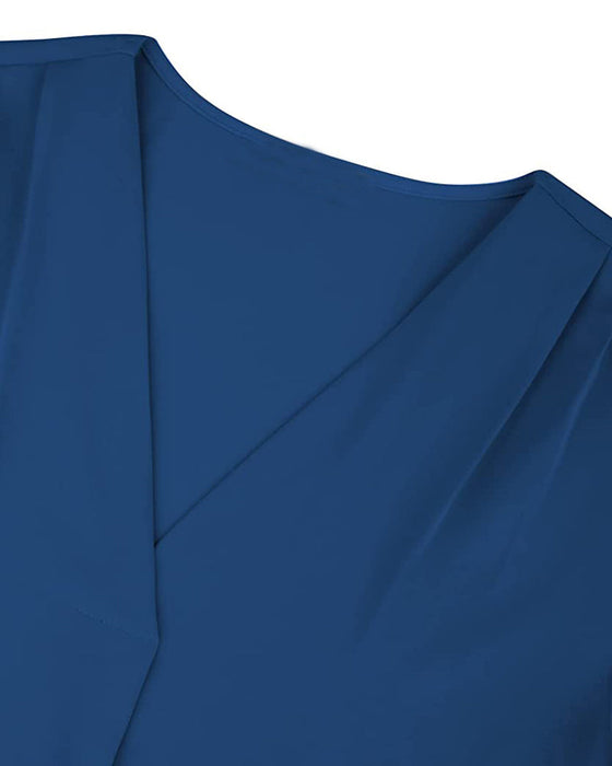 V-neck solid color pleated short-sleeved shirt