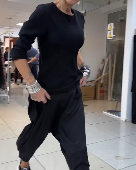 Round neck mid-length sweatshirt