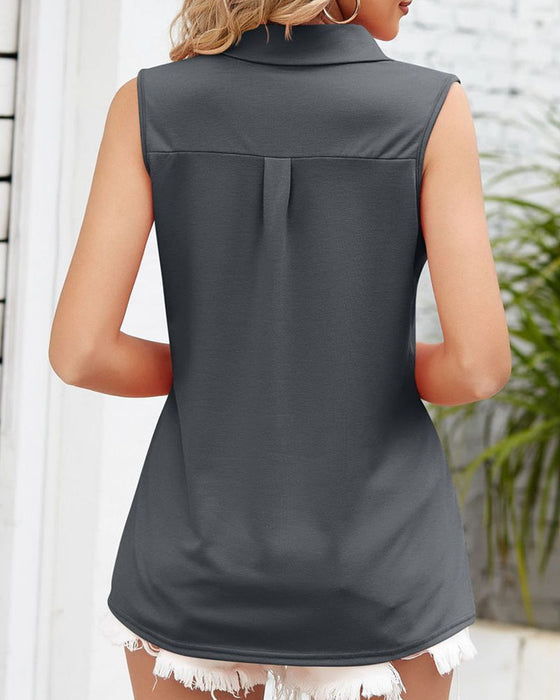 Solid color lapel sleeveless top