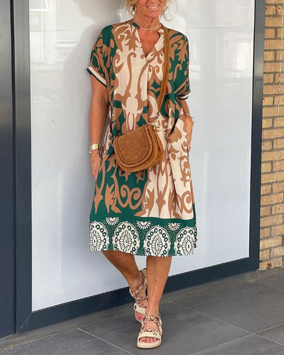 V-neck Geometric Print Dress