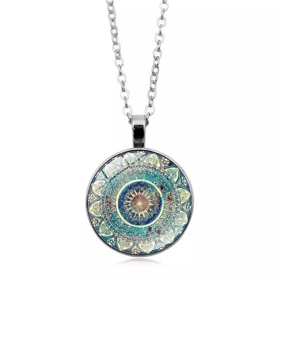 Mandala flower time gemstone necklace set