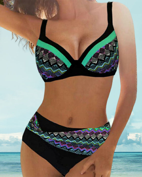 Hög midja push-up bikinis med Stripe Print