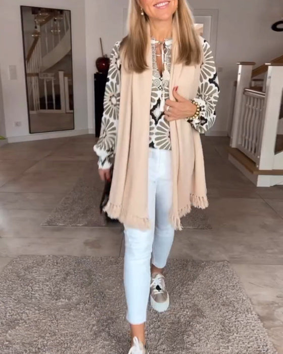 Long sleeve Geometric Print Blouse