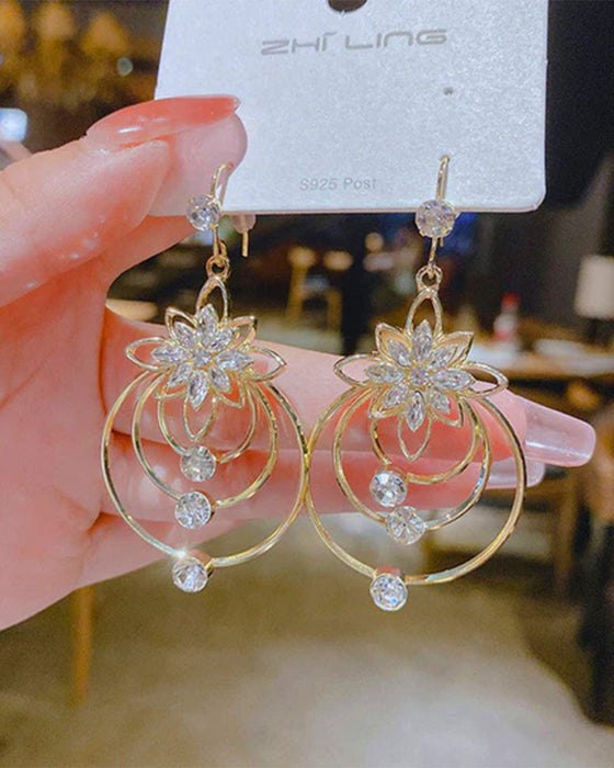 Crystal lotus three hoop earrings