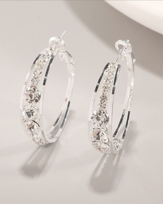 Rhinestone-encrusted large hoop earrings